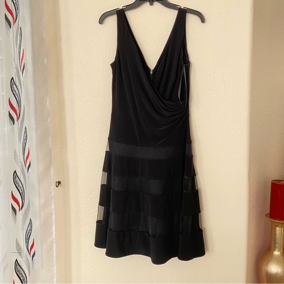 Ralph Lauren Black Tiered Mesh Faux Wrap Dress - Picture 12 of 15